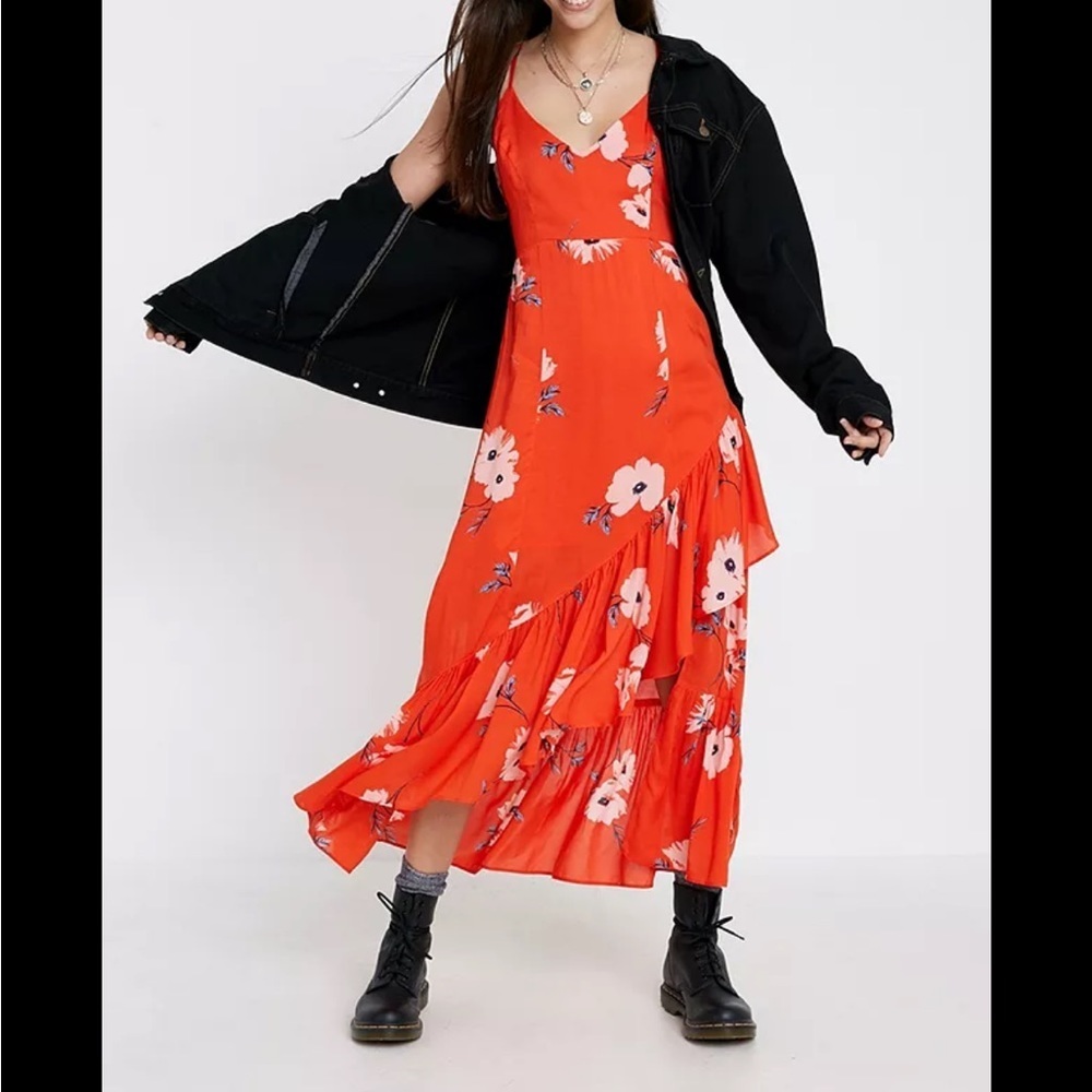 Urban Outfitters Red Floral Midi Dress